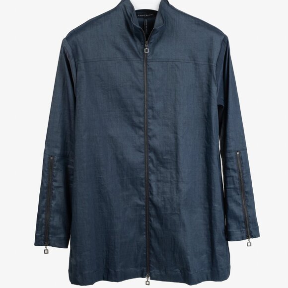 Sarah Pacini Navy Stretch Linen Jacket